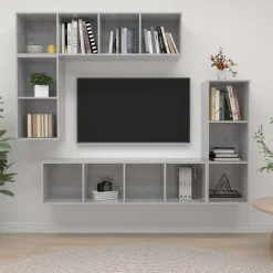 vidaXL Muebles Tv-Set de muebles de TV 4 pzas madera contrachapada gris hormigón