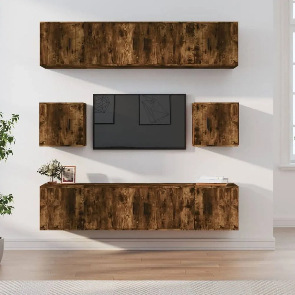 vidaXL Set de muebles de TV 8 pzas madera contrachapada Roble ahumado Best