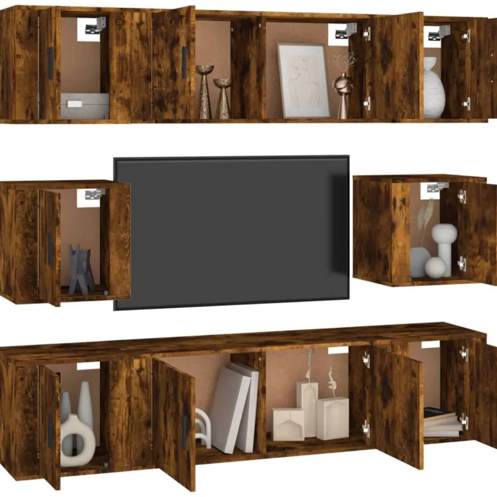 vidaXL Set de muebles de TV 8 pzas madera contrachapada Roble ahumado Best