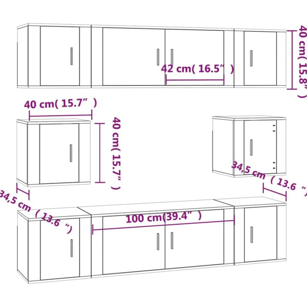 vidaXL Set de muebles de TV 8 pzas madera contrachapada Roble ahumado Best