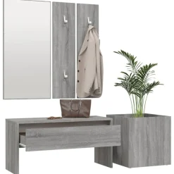 vidaXL Bancos-Set de muebles de recibidor madera contrachapada