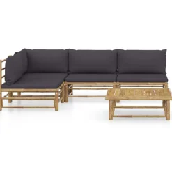 vidaXL Muebles De Jardín-Set de muebles de jardín 5 piezas bambú con cojines