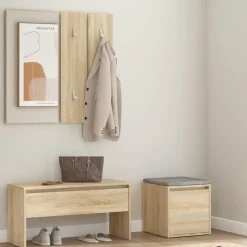 vidaXL Bancos-Set de muebles de recibidor madera contrachapada color roble