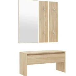 vidaXL Bancos-Set de muebles de recibidor madera contrachapada color roble