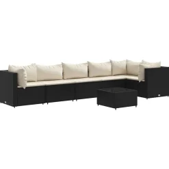 vidaXL Set de muebles de jardín y cojines 7 pzas ratán sintético negro Negro y crema Best