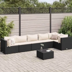 vidaXL Set de muebles de jardín y cojines 7 pzas ratán sintético negro Negro y crema Best