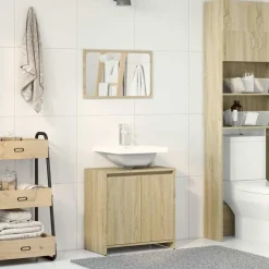 vidaXL Set de muebles de baño 2 pzas madera contrachapada Roble Sonoma Online