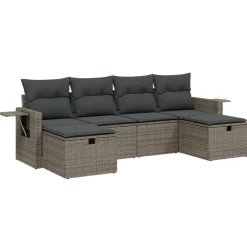 vidaXL Set de muebles de jardín 6 pzas y cojines ratán sintético Gris Discount