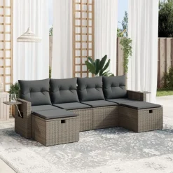 vidaXL Set de muebles de jardín 6 pzas y cojines ratán sintético Gris Discount