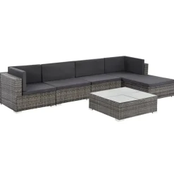 vidaXL Set de muebles de jardín 6 pzas y cojines ratán sintético Gris Outlet