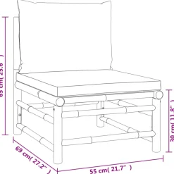vidaXL Set de muebles de jardín 4 piezas bambú y cojines gris claro Outlet