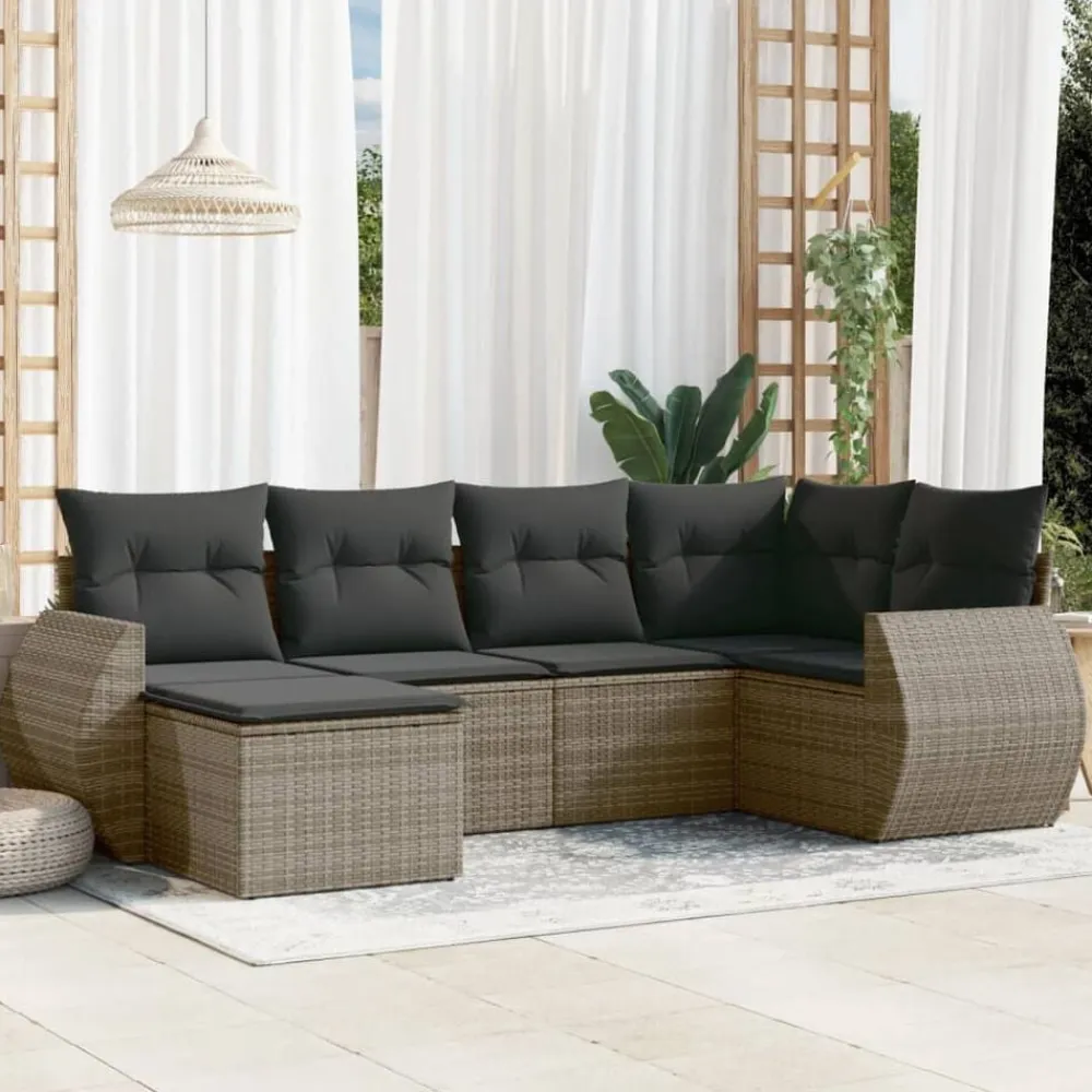 vidaXL Muebles De Jardín-Set de muebles de jardín 6 pzas y cojines ratán sintético