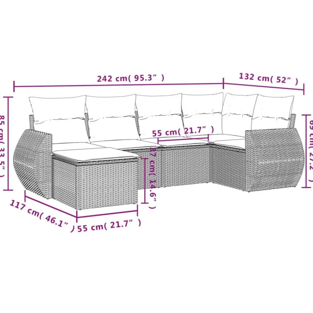 vidaXL Muebles De Jardín-Set de muebles de jardín 6 pzas y cojines ratán sintético