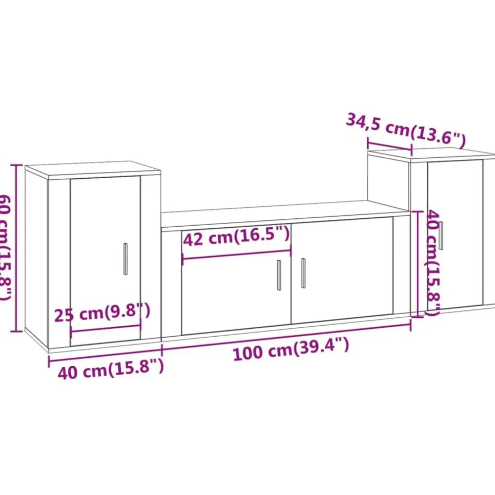 vidaXL Muebles Tv-Set de muebles de TV 3 piezas madera contrachapada