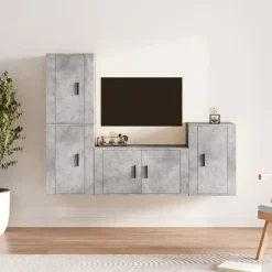 vidaXL Set de muebles de TV 4 pzas madera contrachapada gris hormigón Gris hormig&oacute;n Clearance