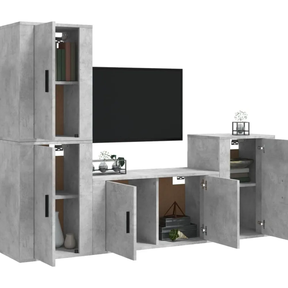 vidaXL Set de muebles de TV 4 pzas madera contrachapada gris hormigón Gris hormigón Clearance