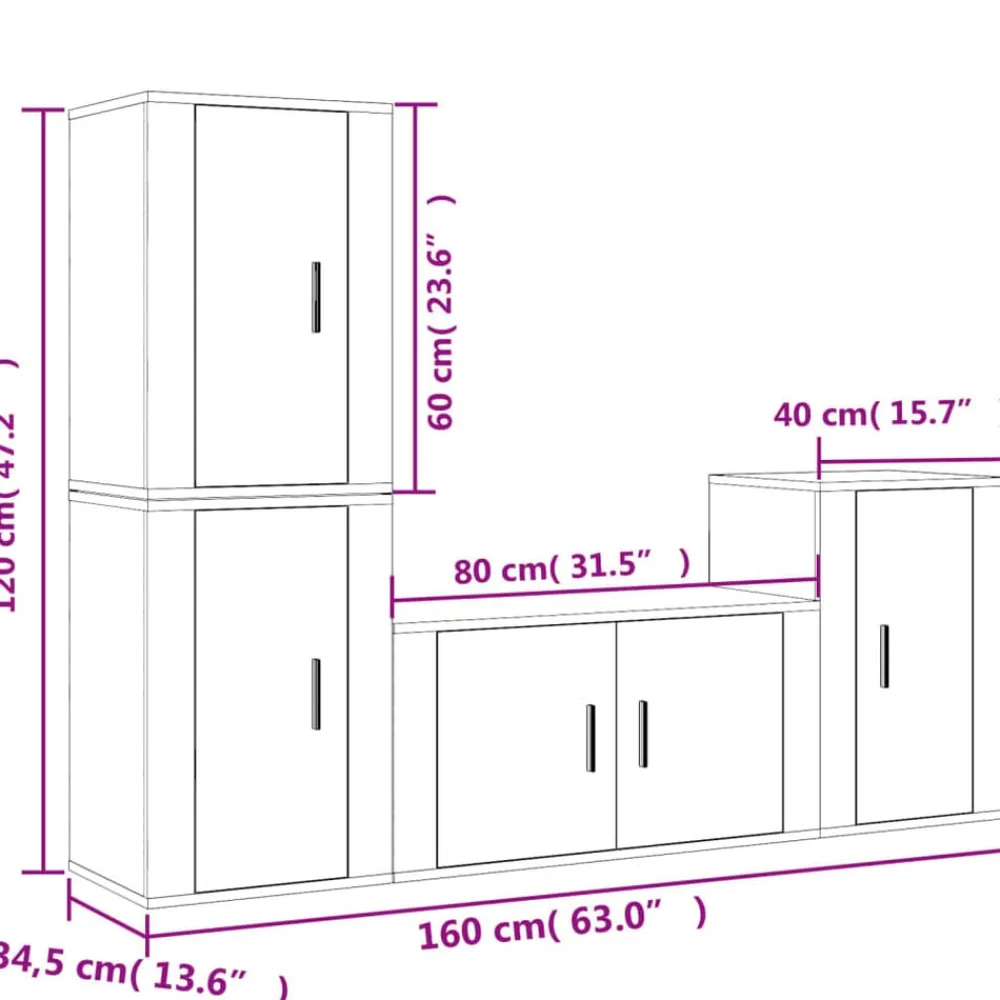 vidaXL Set de muebles de TV 4 pzas madera contrachapada gris hormigón Gris hormigón Clearance