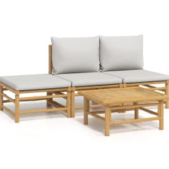 vidaXL Set de muebles de jardín 4 piezas bambú y cojines gris claro Discount