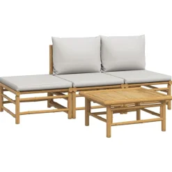 vidaXL Set de muebles de jardín 4 piezas bambú y cojines gris claro Discount
