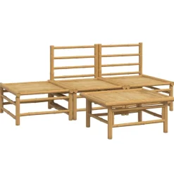 vidaXL Set de muebles de jardín 4 piezas bambú y cojines gris claro Discount