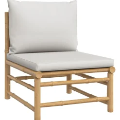 vidaXL Set de muebles de jardín 4 piezas bambú y cojines gris claro Discount