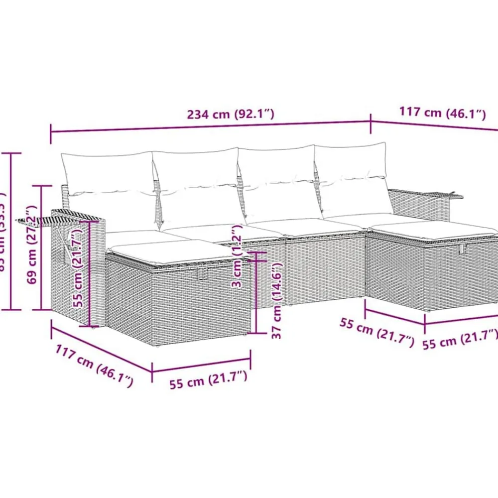 vidaXL Muebles De Jardín-Set de muebles de jardín 6 pzas y cojines ratán sintético