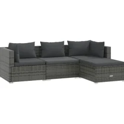 vidaXL Muebles De Jardín-Set de muebles de jardín 4 pzas y cojines ratán sintético gris