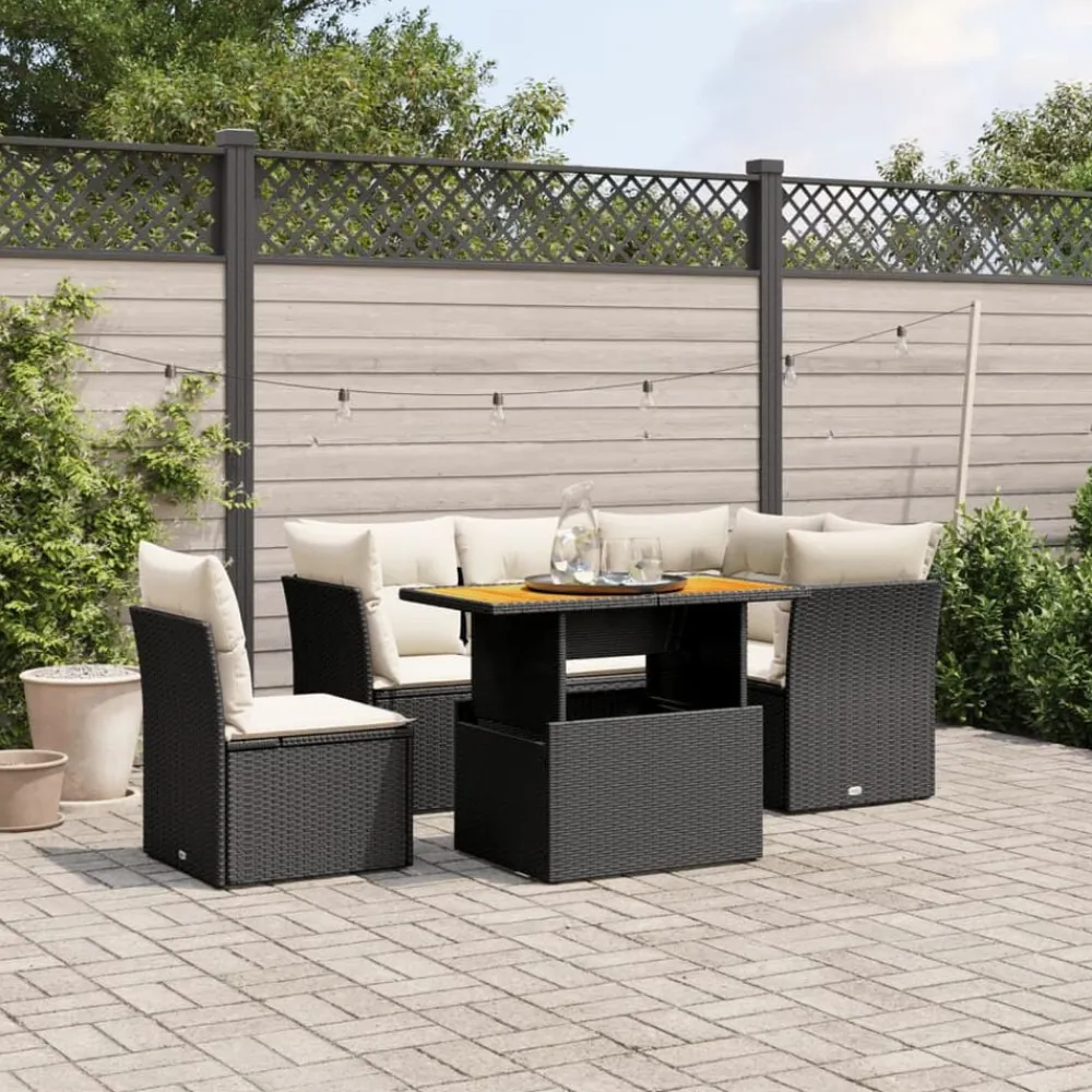 vidaXL Muebles De Jardín-Set de muebles de jardín 5 pzas y cojines ratán sintético negro