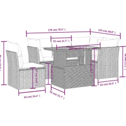 vidaXL Muebles De Jardín-Set de muebles de jardín 5 pzas y cojines ratán sintético negro