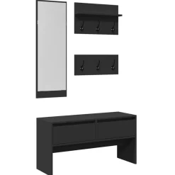 vidaXL Set de muebles de recibidor 4 piezas madera de ingeniería Negro Outlet