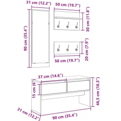 vidaXL Set de muebles de recibidor 4 piezas madera de ingeniería Negro Outlet