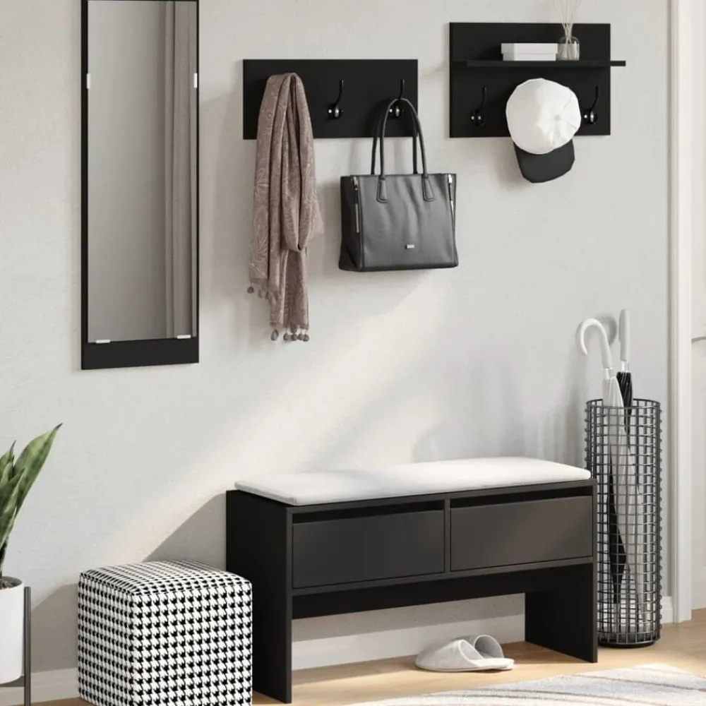 vidaXL Set de muebles de recibidor 4 piezas madera de ingeniería Negro Outlet