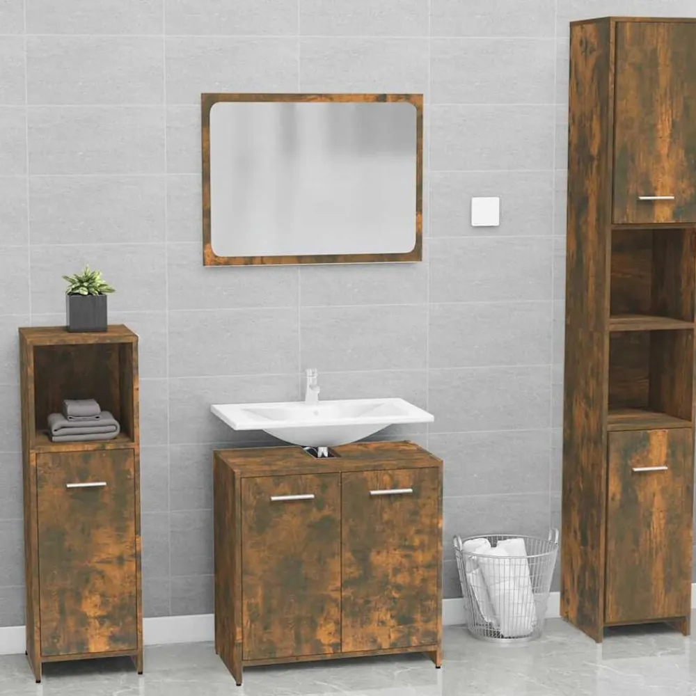 vidaXL Set de muebles de baño madera contrachapada color Roble ahumado Sale