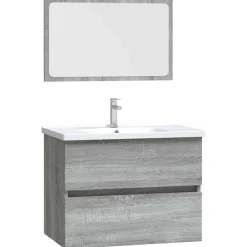 vidaXL Set de muebles de baño 2 pzas madera contrachapada Gris sonoma Best