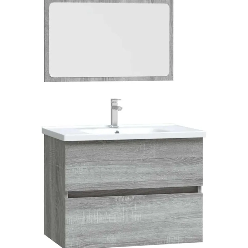 vidaXL Set de muebles de baño 2 pzas madera contrachapada Gris sonoma Best