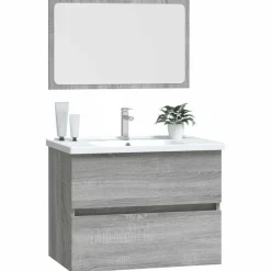 vidaXL Set de muebles de baño 2 pzas madera contrachapada Gris sonoma Best