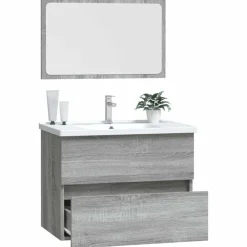 vidaXL Set de muebles de baño 2 pzas madera contrachapada Gris sonoma Best