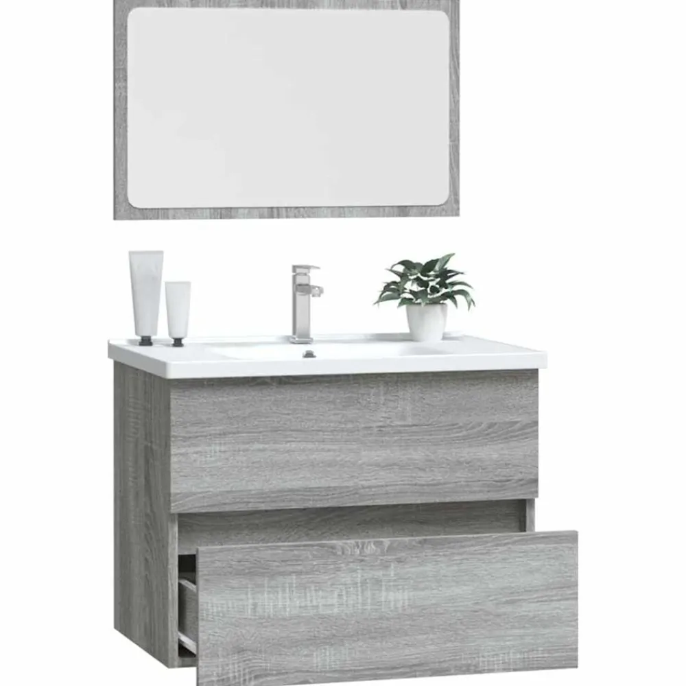 vidaXL Set de muebles de baño 2 pzas madera contrachapada Gris sonoma Best