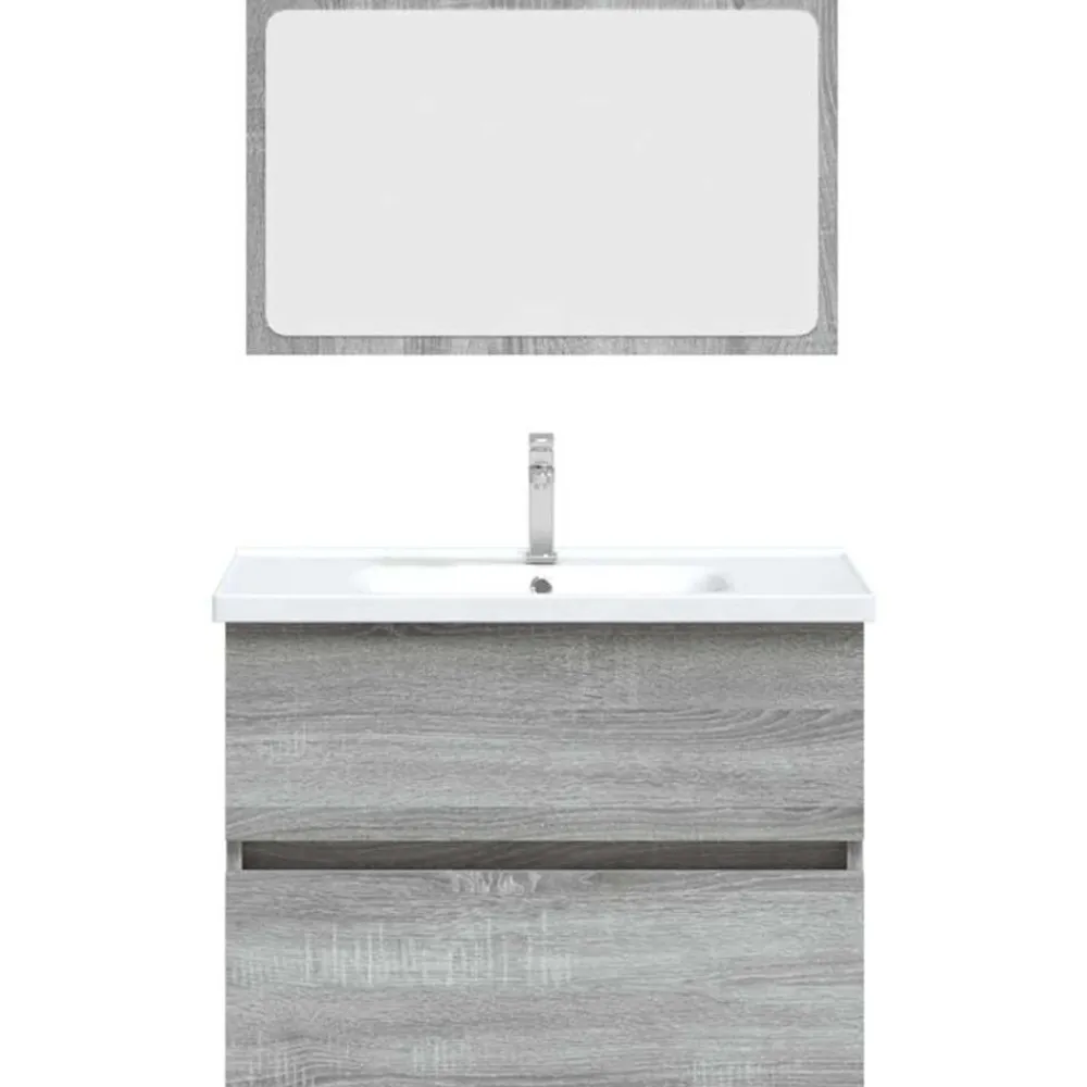vidaXL Set de muebles de baño 2 pzas madera contrachapada Gris sonoma Best