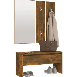 vidaXL Set de muebles de recibidor madera contrachapada Roble ahumado Online