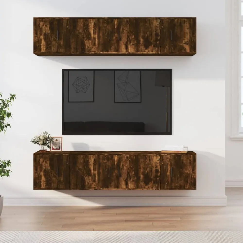 vidaXL Set de muebles de TV 6 pzas madera contrachapada Roble ahumado Online