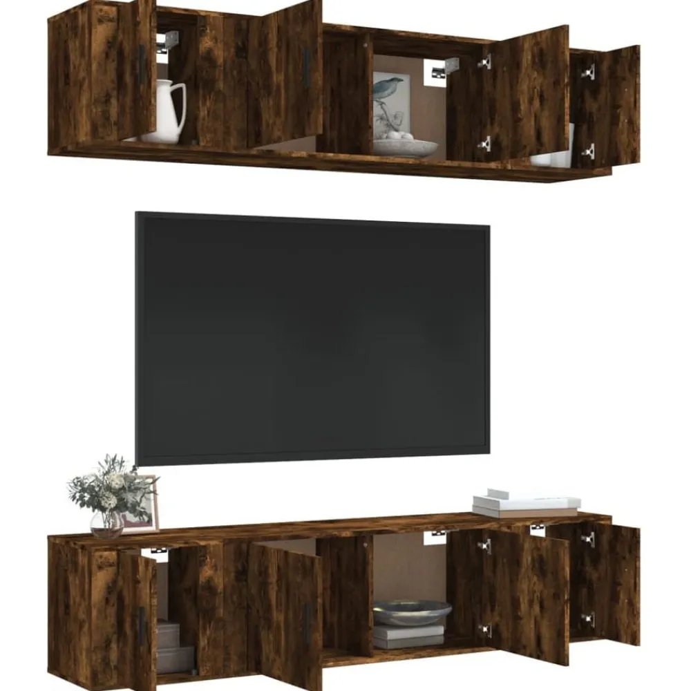 vidaXL Set de muebles de TV 6 pzas madera contrachapada Roble ahumado Online