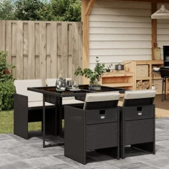 vidaXL Set de muebles jardín 5 pzas con cojines ratán sintético negro Negro y crema Clearance