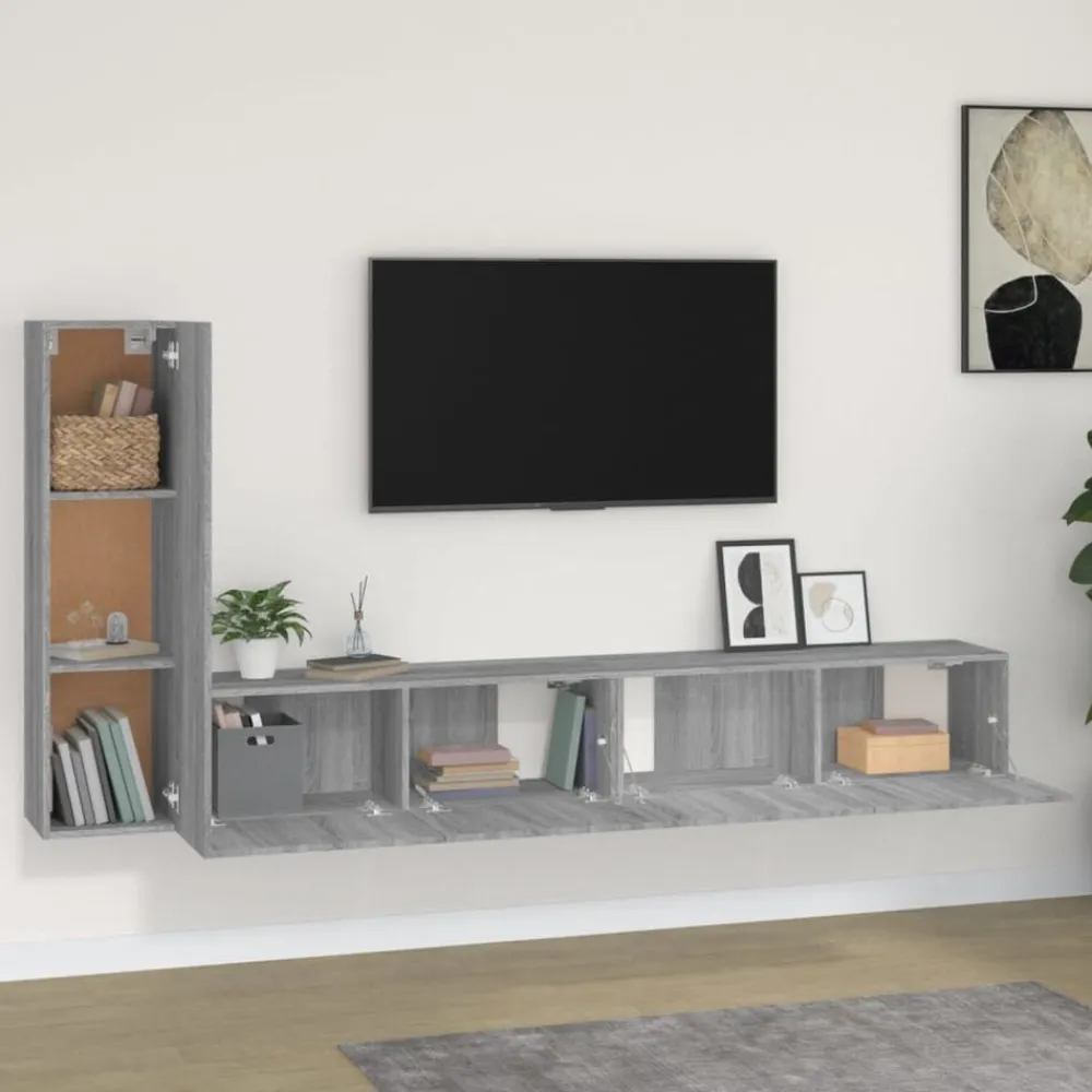 vidaXL Set de muebles para TV 3 pzas madera contrachapada Gris sonoma Discount