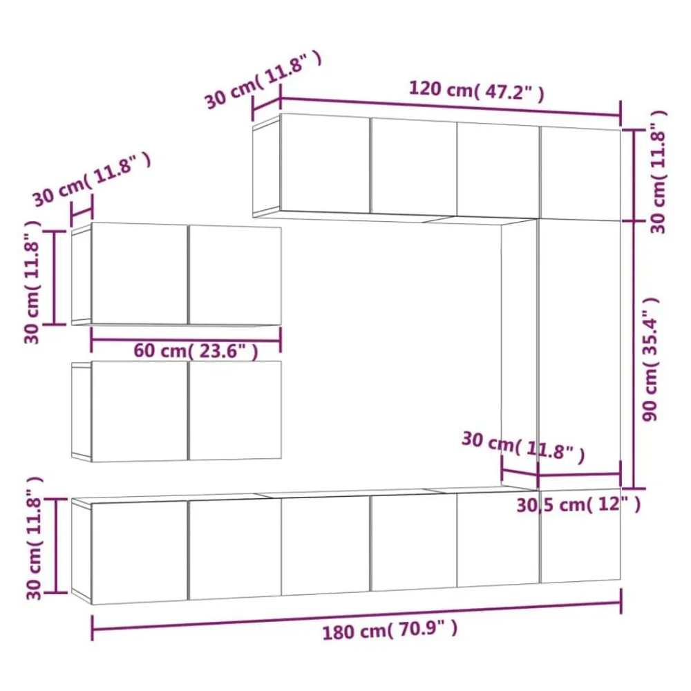 vidaXL Muebles Tv-Set de muebles para TV 8 pzas madera contrachapada