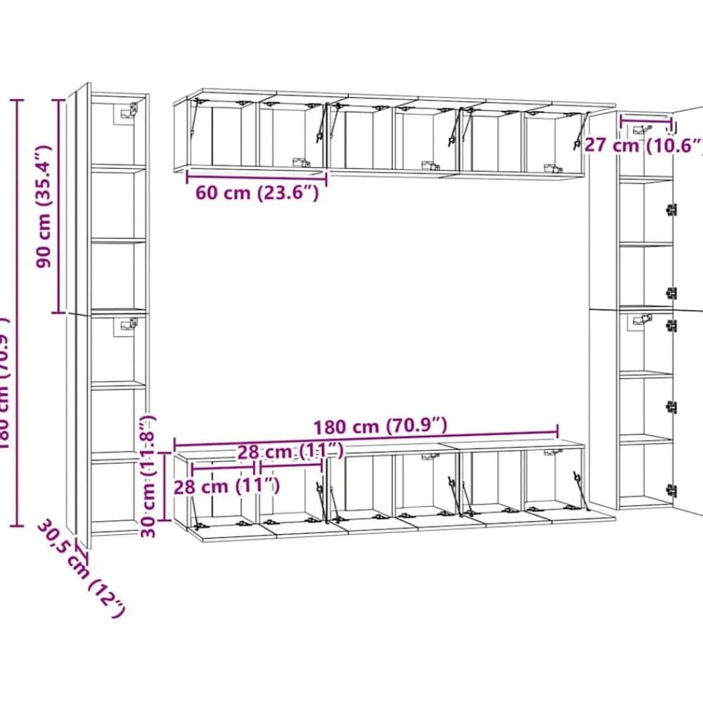 vidaXL Muebles Tv-Set de muebles para TV 10 pzas madera contrachapada