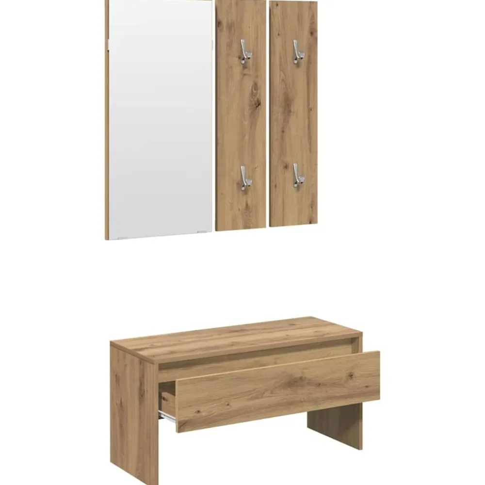 vidaXL Set de muebles recibidor madera contrachapada roble artesanal Roble artisan