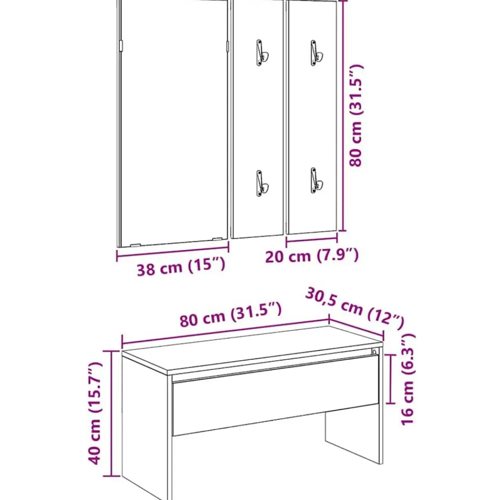 vidaXL Set de muebles recibidor madera contrachapada roble artesanal Roble artisan