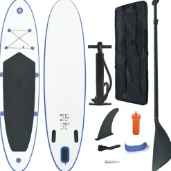 vidaXL Set de paddel surf tabla SUP inflable y blanco Azul Hot