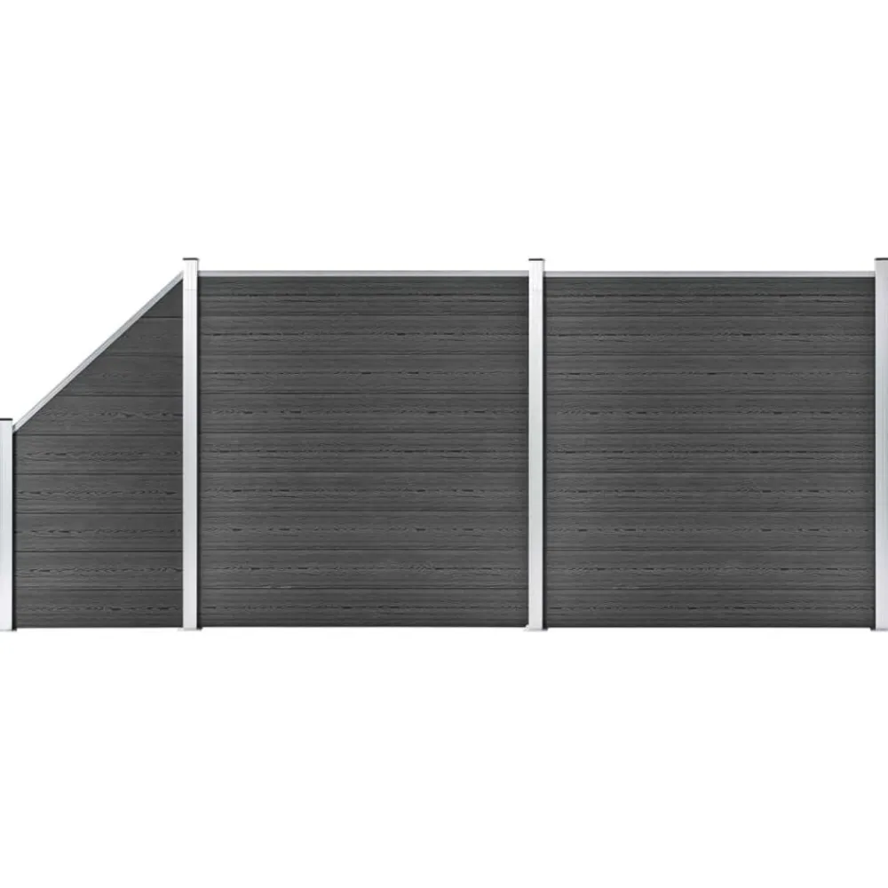 vidaXL Set de paneles de valla WPC 446x(105-186) cm Negro Discount